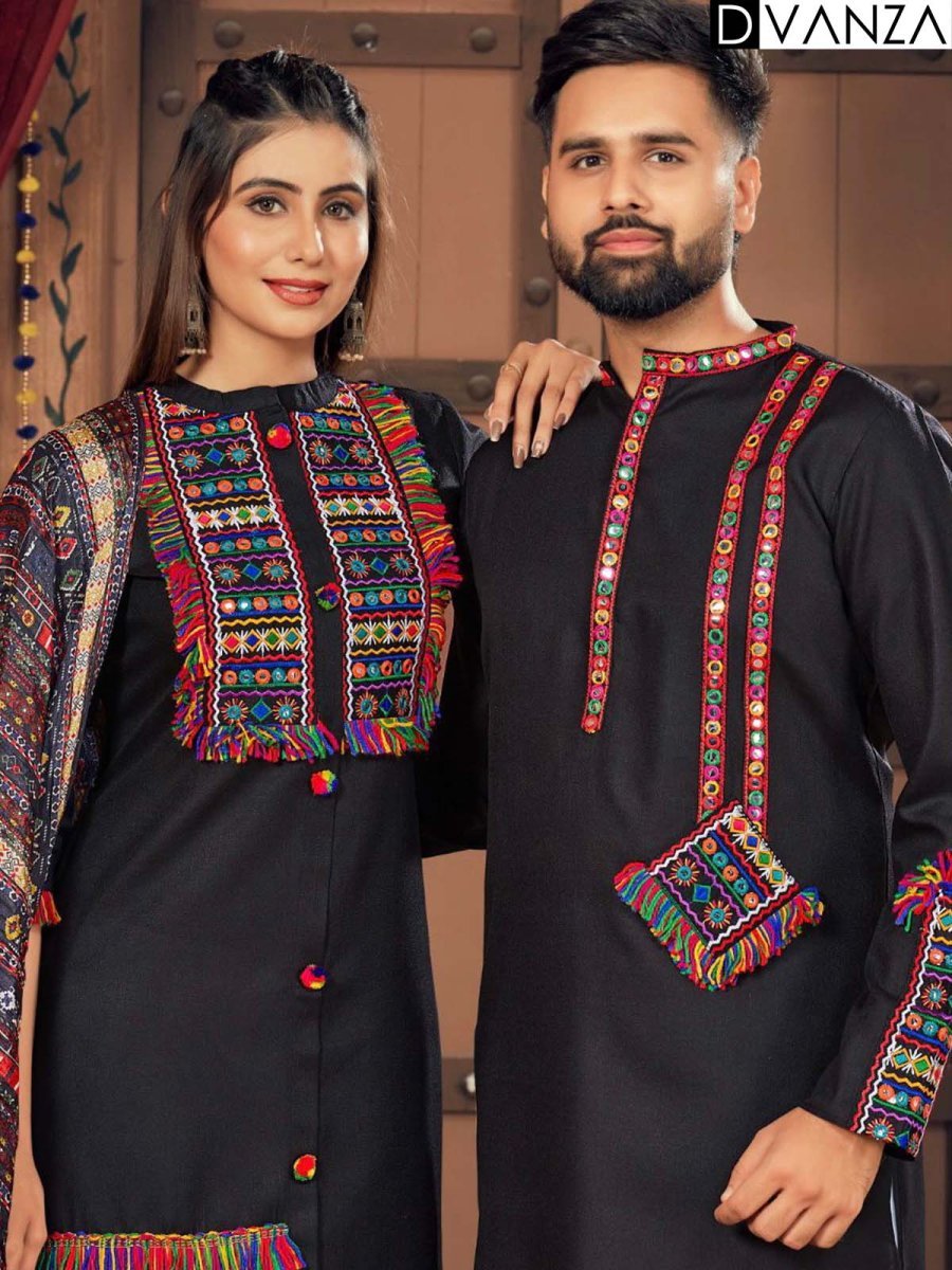 Celebrate Navratri in Style with Twinning Embroidered Kurta and Kurti Sets white Black