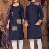 Celebrate Navratri in Style with Twinning Embroidered Kurta and Kurti Sets white blue