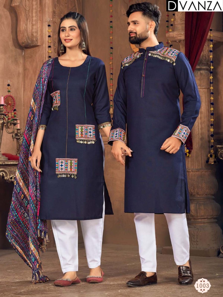 Celebrate Navratri in Style with Twinning Embroidered Kurta and Kurti Sets white blue