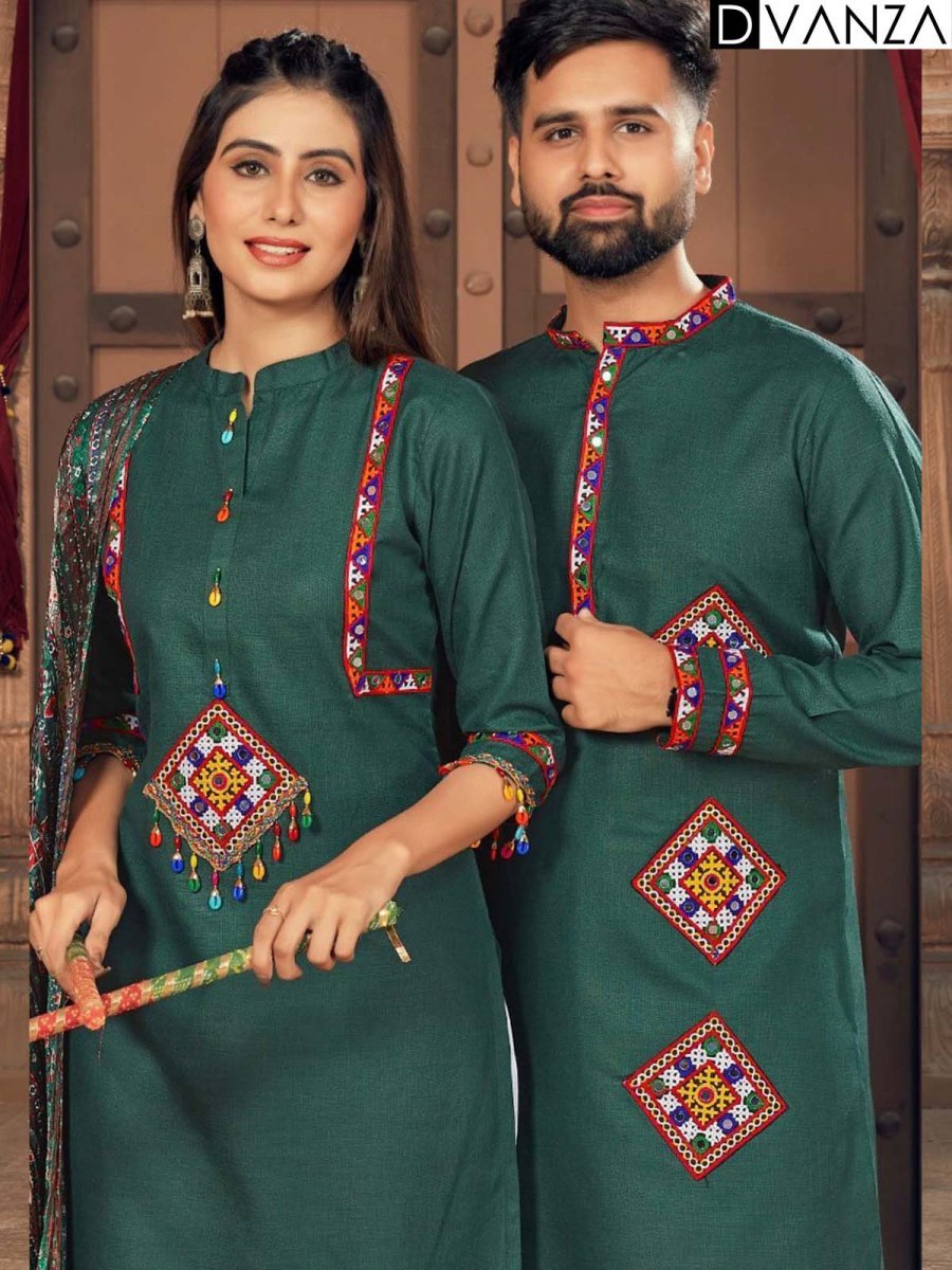 Celebrate Navratri in Style with Twinning Embroidered Kurta and Kurti Sets white green