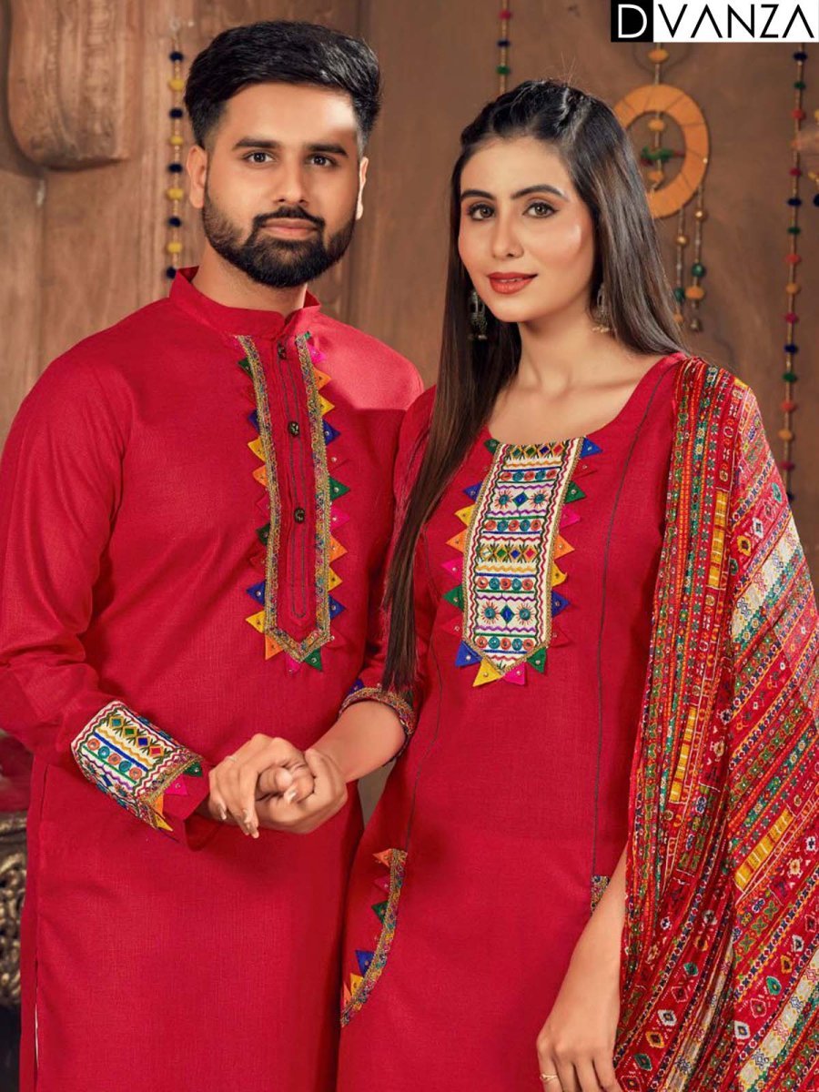 Celebrate Navratri in Style with Twinning Embroidered Kurta and Kurti Sets red