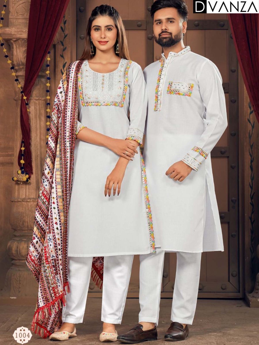 Celebrate Navratri in Style with Twinning Embroidered Kurta and Kurti Sets white