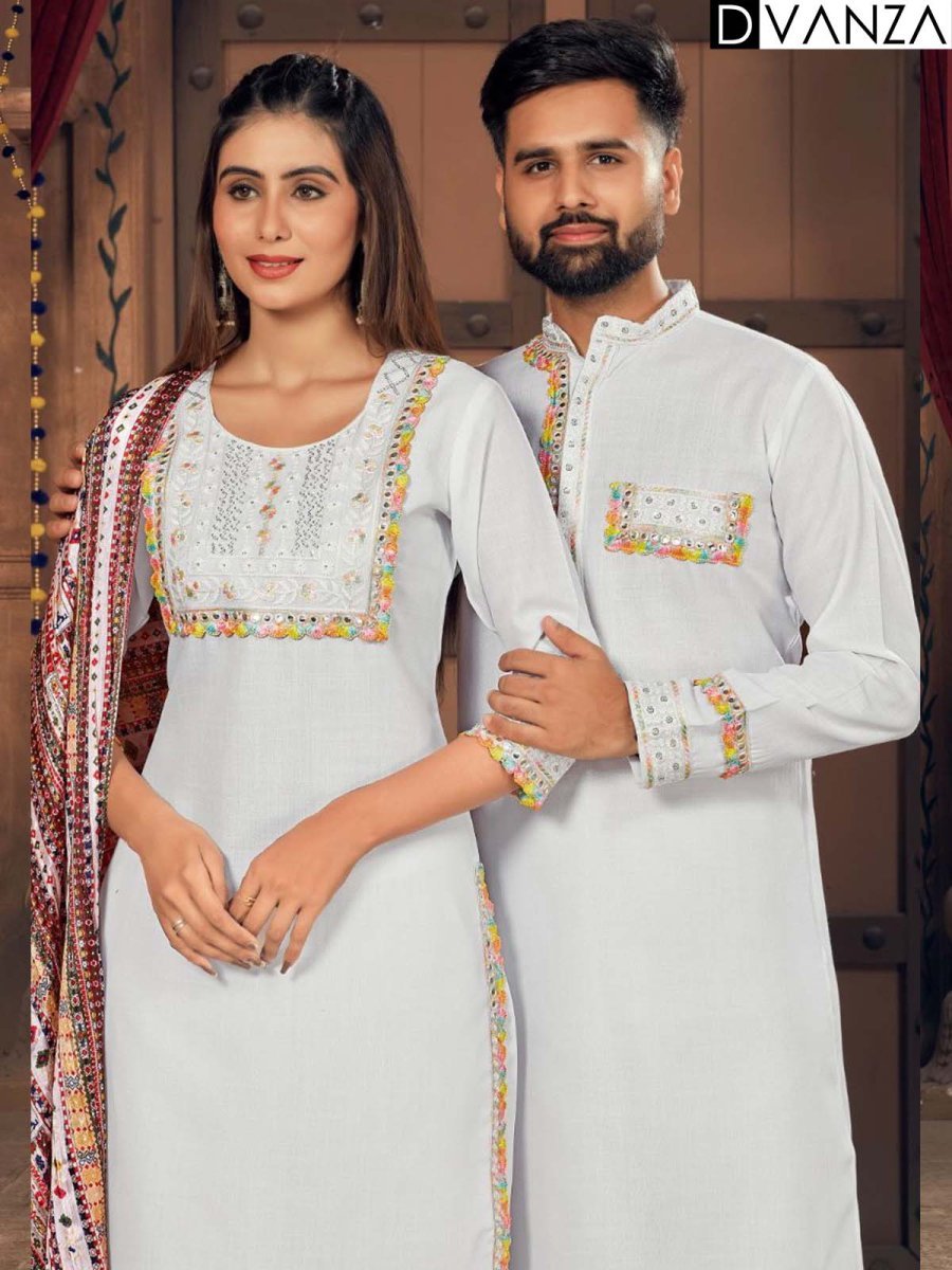 Celebrate Navratri in Style with Twinning Embroidered Kurta and Kurti Sets white