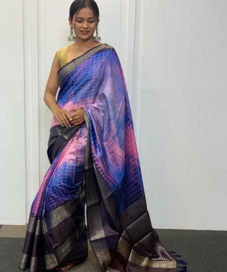 Chex Soft Silk Saree has Digital Print and Woven Work- dvz0003704