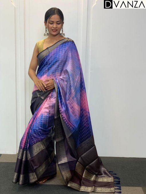 Chex Soft Silk Saree has Digital Print and Woven Work- dvz0003704