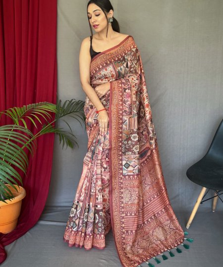 Cotton Saree With Kashmiri Digital Print only on dvanza - dvz0003594