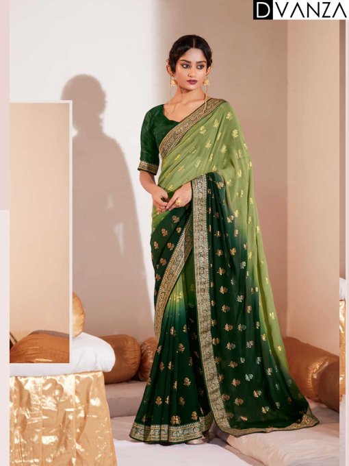 dark Green Weightless Georgette Fancy Border Saree dvz0003558