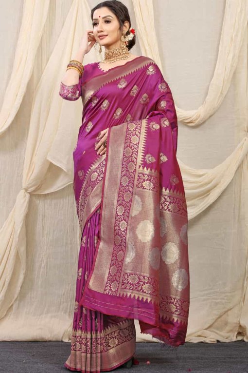 dark pink hot color Kanchipuram silk Party wear saree DVZ0003519