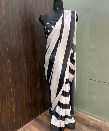 Deepika Jawaan Movie-Inspired Black and White Chinnon Silk Saree Collection