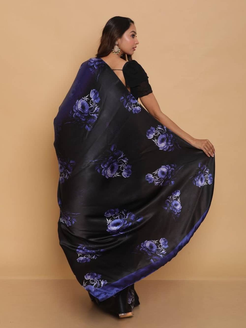 digital printed satin silk saree (Black)-dvanza-dvz0001352