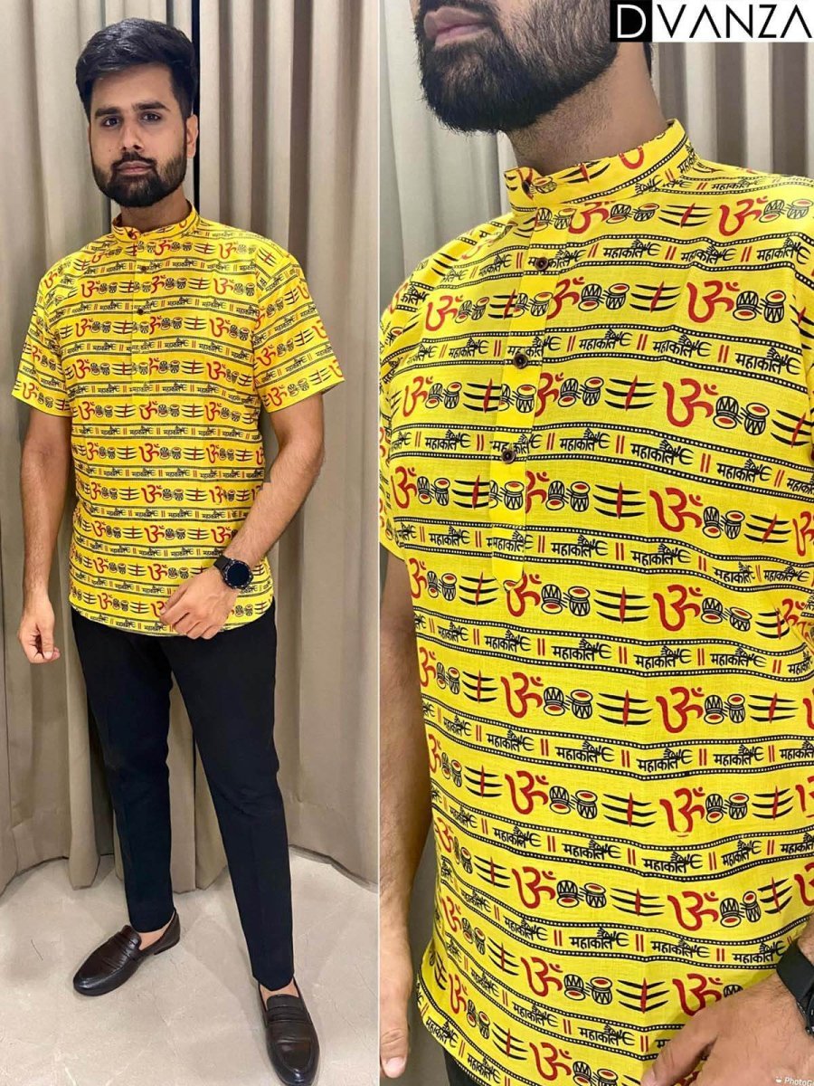 Divine Mahakal and Om Print Half Sleeves Short Cotton Kurta dvz0003771