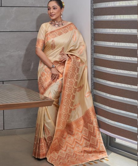 dvanza Beige color Cotton Saree DVZ0003738