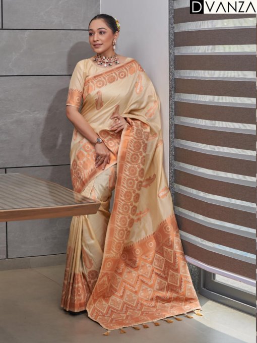 dvanza Beige color Cotton Saree DVZ0003738