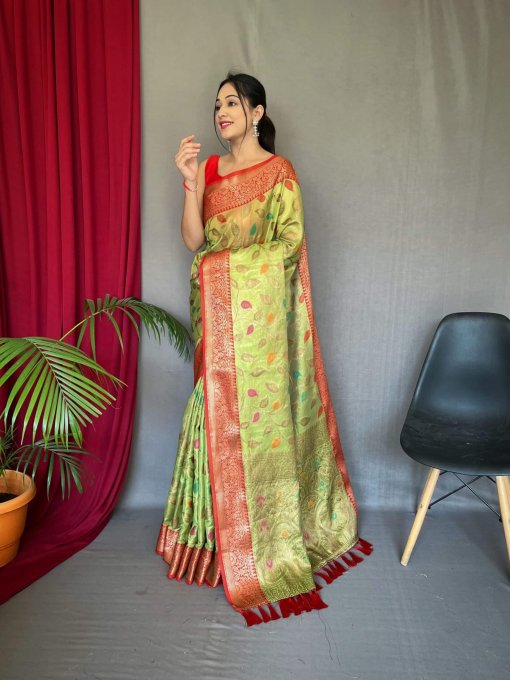 dvanza Green Tissue Silk Saree DVZ0003960