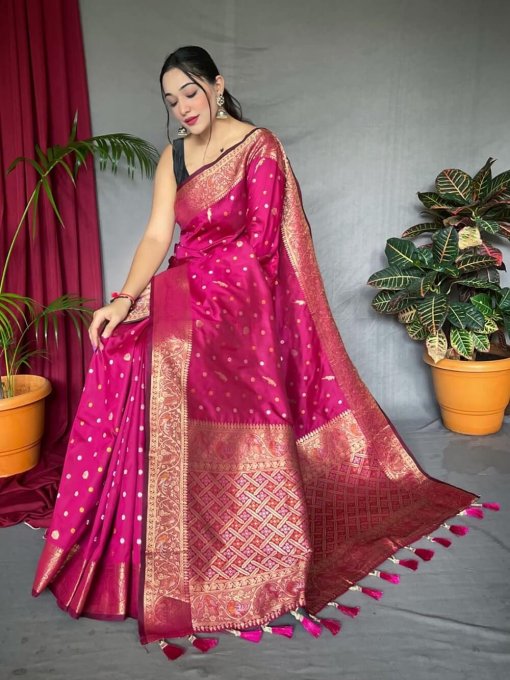 dvanza Latest pink Festive wear Silk Woven Saree DVZ0003496-2