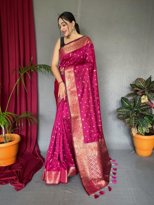 dvanza Latest pink Festive wear Silk Woven Saree DVZ0003496