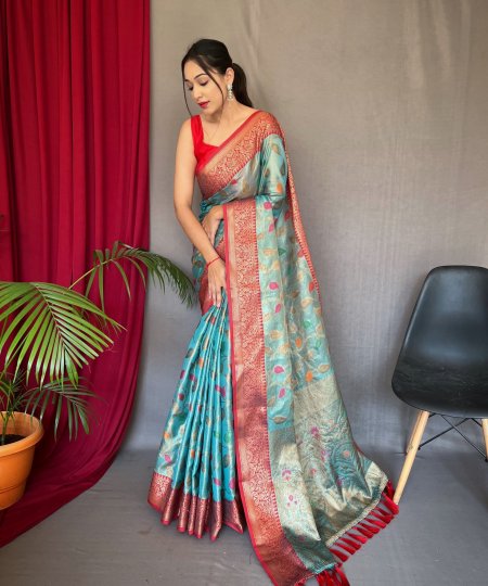 dvanza Sky Blue Tissue Silk Saree DVZ0003960