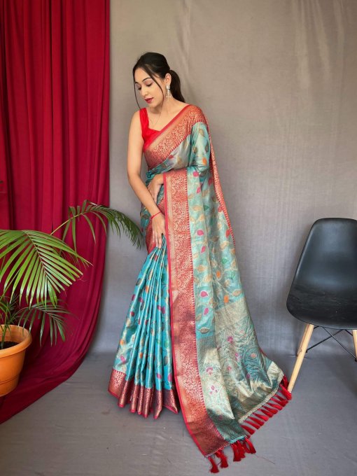 dvanza Sky Blue Tissue Silk Saree DVZ0003960