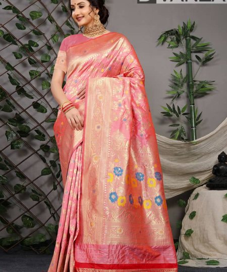 dvanza Stunning Peach color Banarasi Art silk saree dvz0003521