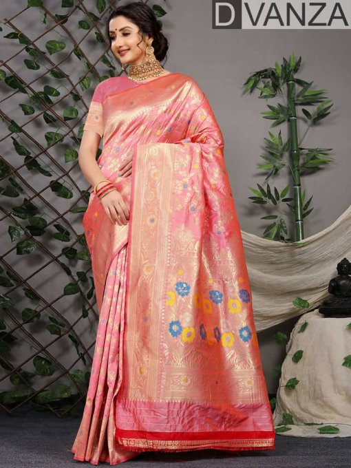 dvanza Stunning Peach color Banarasi Art silk saree dvz0003521