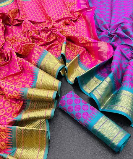 dvanza-Stunning Pink Cotton silk woven Partywear saree dvz0003463