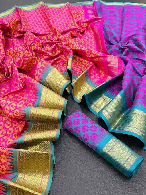 dvanza-Stunning Pink Cotton silk woven Partywear saree dvz0003463