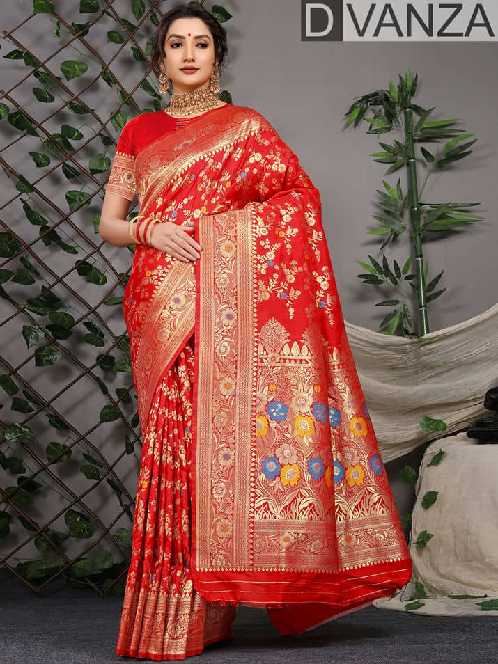 dvanza Stunning Red Banarasi Art silk saree dvz0003521-3