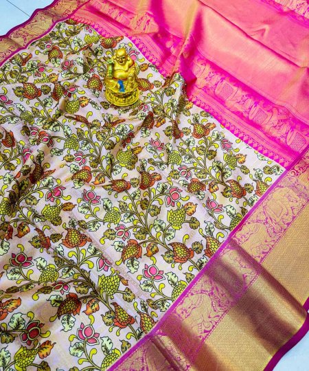 dvanza Womens Beautiful Pattu Kalamkari saree dvz0003523