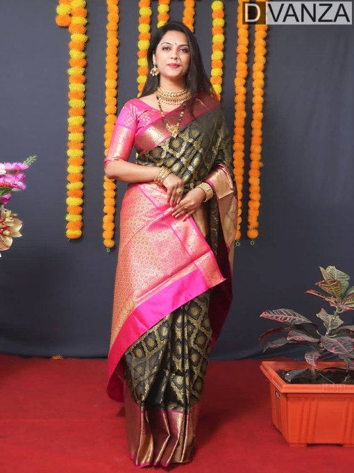 dvanza black Kanchipuram Silk Traditional Saree dvz0003526