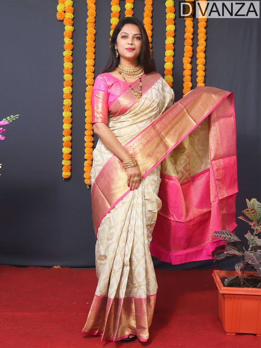 dvanza off white Kanchipuram Silk Traditional Saree dvz0003526