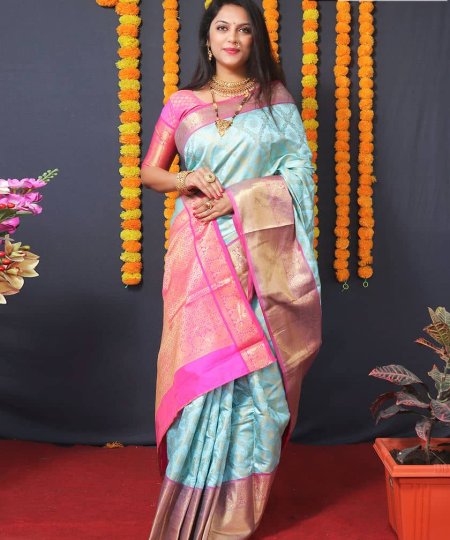 dvanza sky blue Kanchipuram Silk Traditional Saree dvz0003526