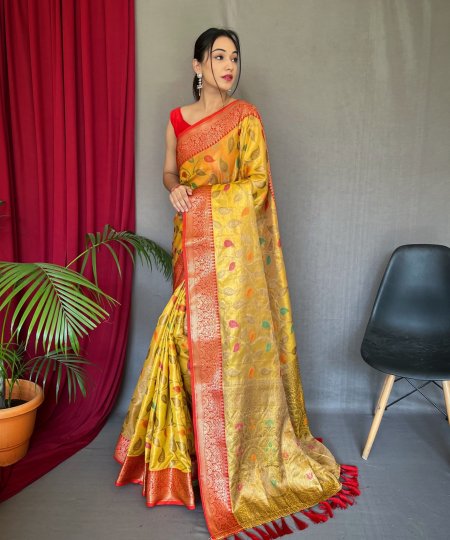 dvanza yellow Tissue Silk Saree DVZ0003960