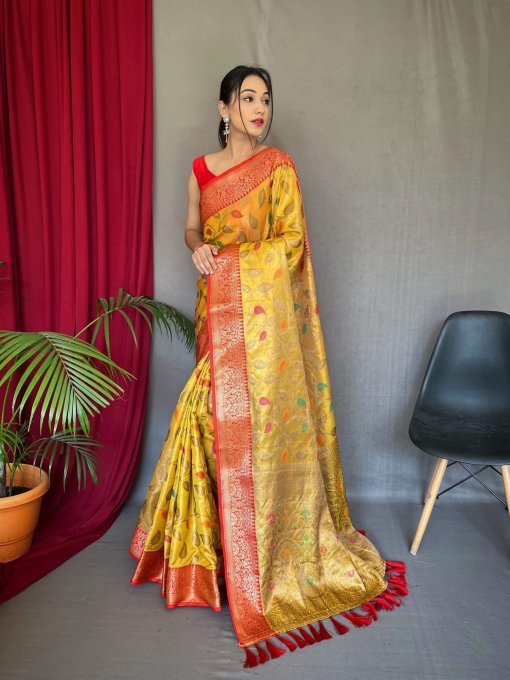 dvanza yellow Tissue Silk Saree DVZ0003960