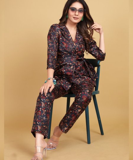 Elegance in Bloom: Floral Printed Matka Silk Co-ord Set - dvz0003757