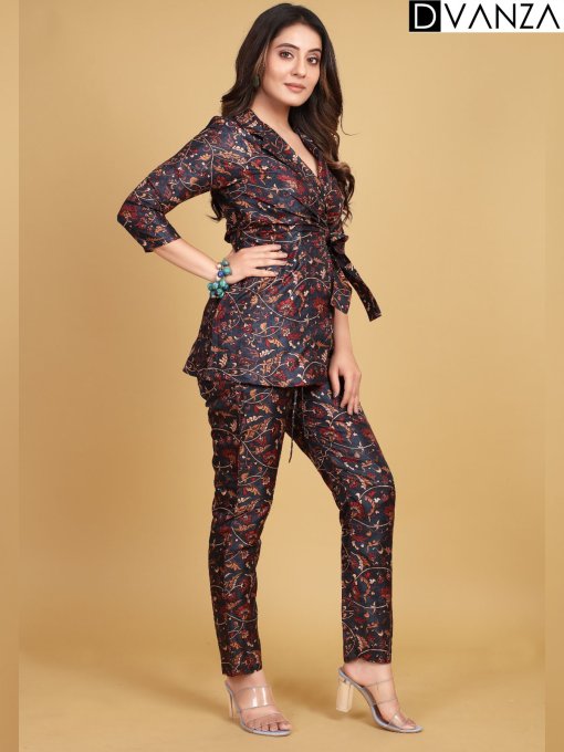 Elegance in Bloom: Floral Printed Matka Silk Co-ord Set - dvz0003757