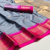 Elegant Cotton Silk Checks Sarees with Gold Weaving Border dvz0003741