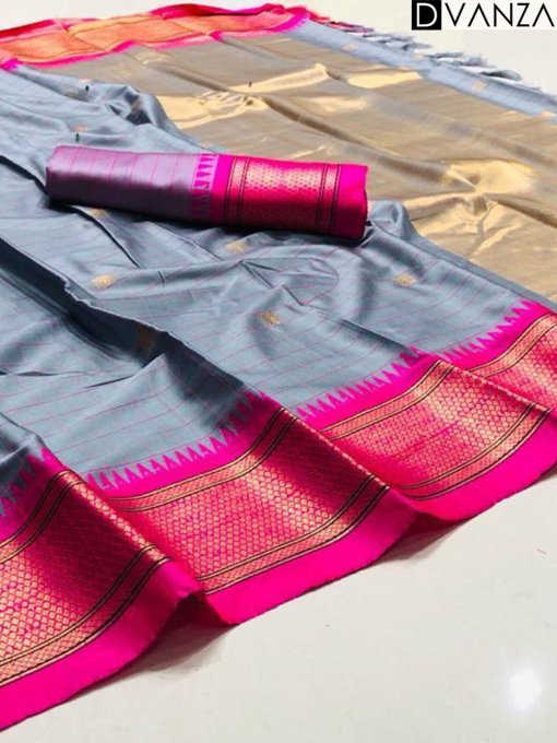 Elegant Cotton Silk Checks Sarees with Gold Weaving Border dvz0003741