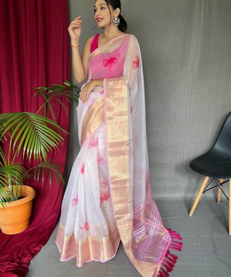 Elegant Pure Organza Silk Saree with Pichwai Print and Sequin Chitt Pallu - dvz0003874