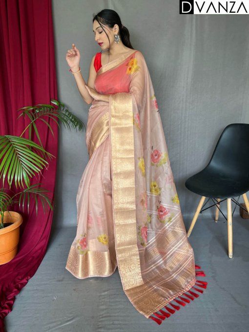 Elegant Pure Organza Silk Saree with Pichwai Print and Sequin Chitt Pallu