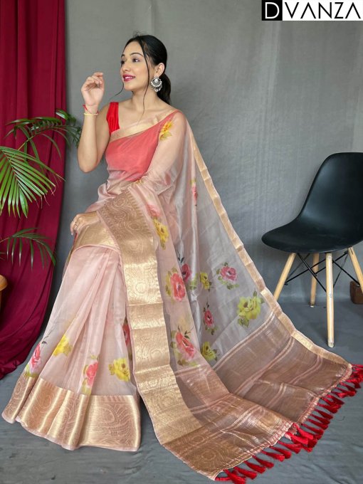 Elegant Pure Organza Silk Saree with Pichwai Print and Sequin Chitt Pallu - dvz0003874