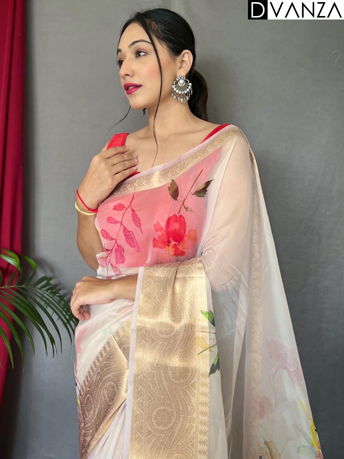 Elegant Pure Organza Silk Saree with Pichwai Print and Sequin Chitt Pallu - dvz0003874