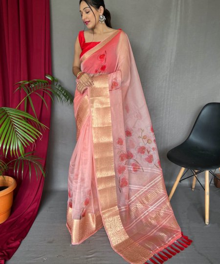 Elegant Pure Organza Silk Saree with Pichwai Print and Sequin Chitt Pallu - dvz0003874