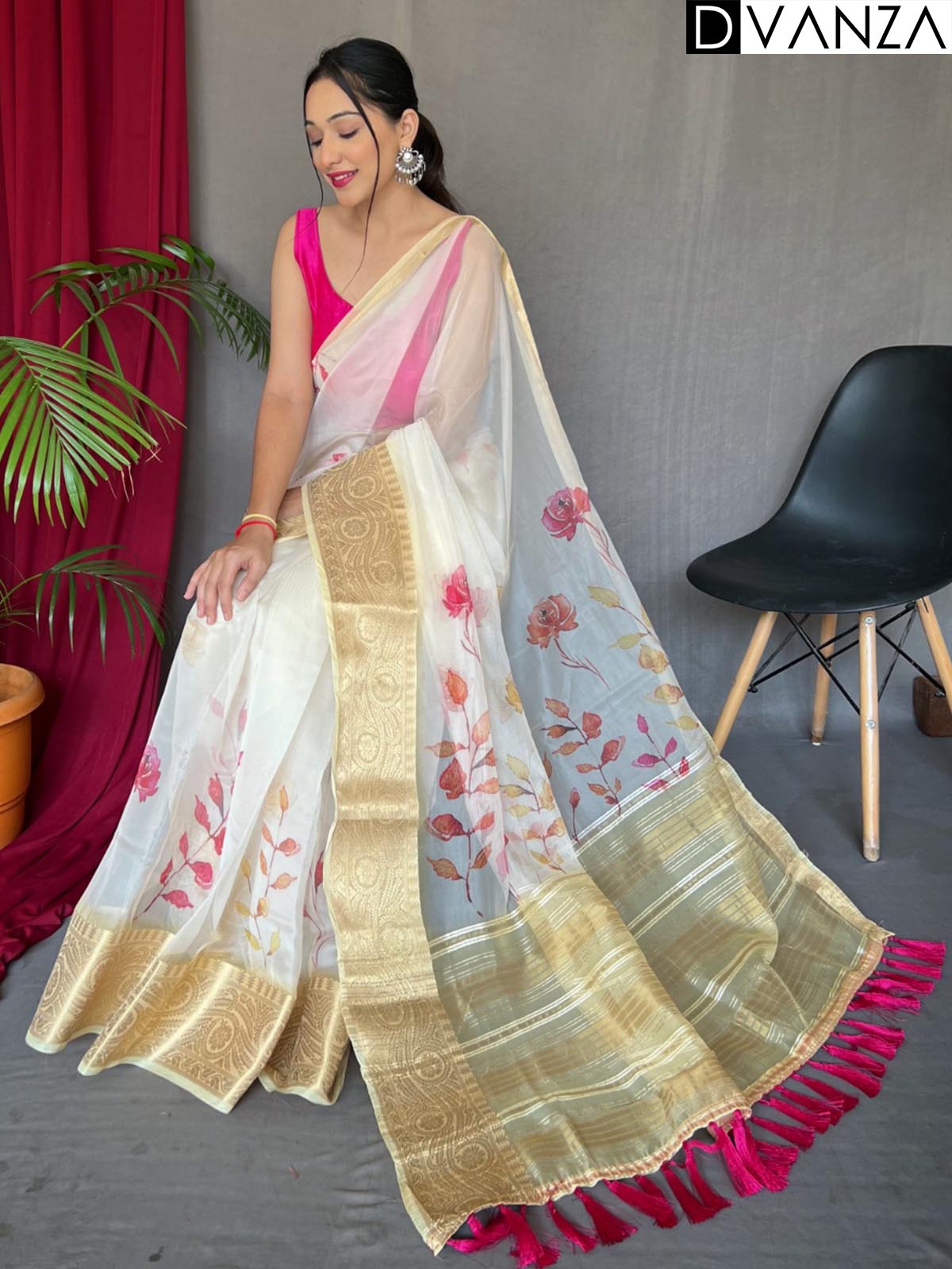 Elegant Pure Organza Silk Saree with Pichwai Print and Sequin Chitt Pallu - dvz0003874