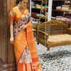 Elegant Soft Banarasi Silk Kalamkari Print Designer Party Wear Saree