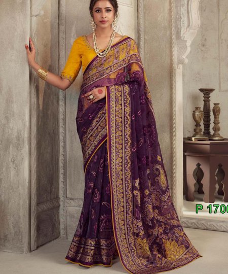 Elevate Your Elegance with Pure Premium Organza Onyx Brasso Saree