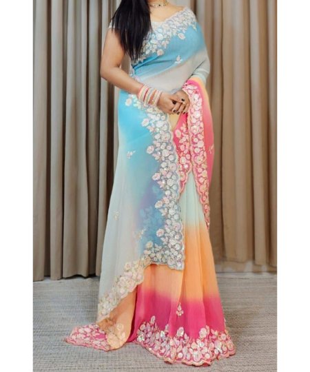 Explore Our Mesmerizing Multi-Colored Crush Sequin Georgette Sarees Online