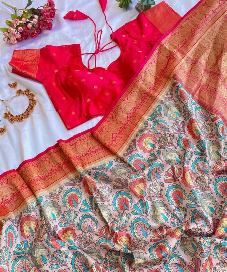 Explore Tusser Silk Kalamkari Sarees with Banaras Border - dvz0003926