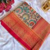 Explore Tusser Silk Kalamkari Sarees with Banaras Border - dvz0003926