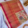 Explore Tusser Silk Kalamkari Sarees with Banaras Border - dvz0003928