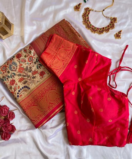 Explore Tusser Silk Kalamkari Sarees with Banaras Border